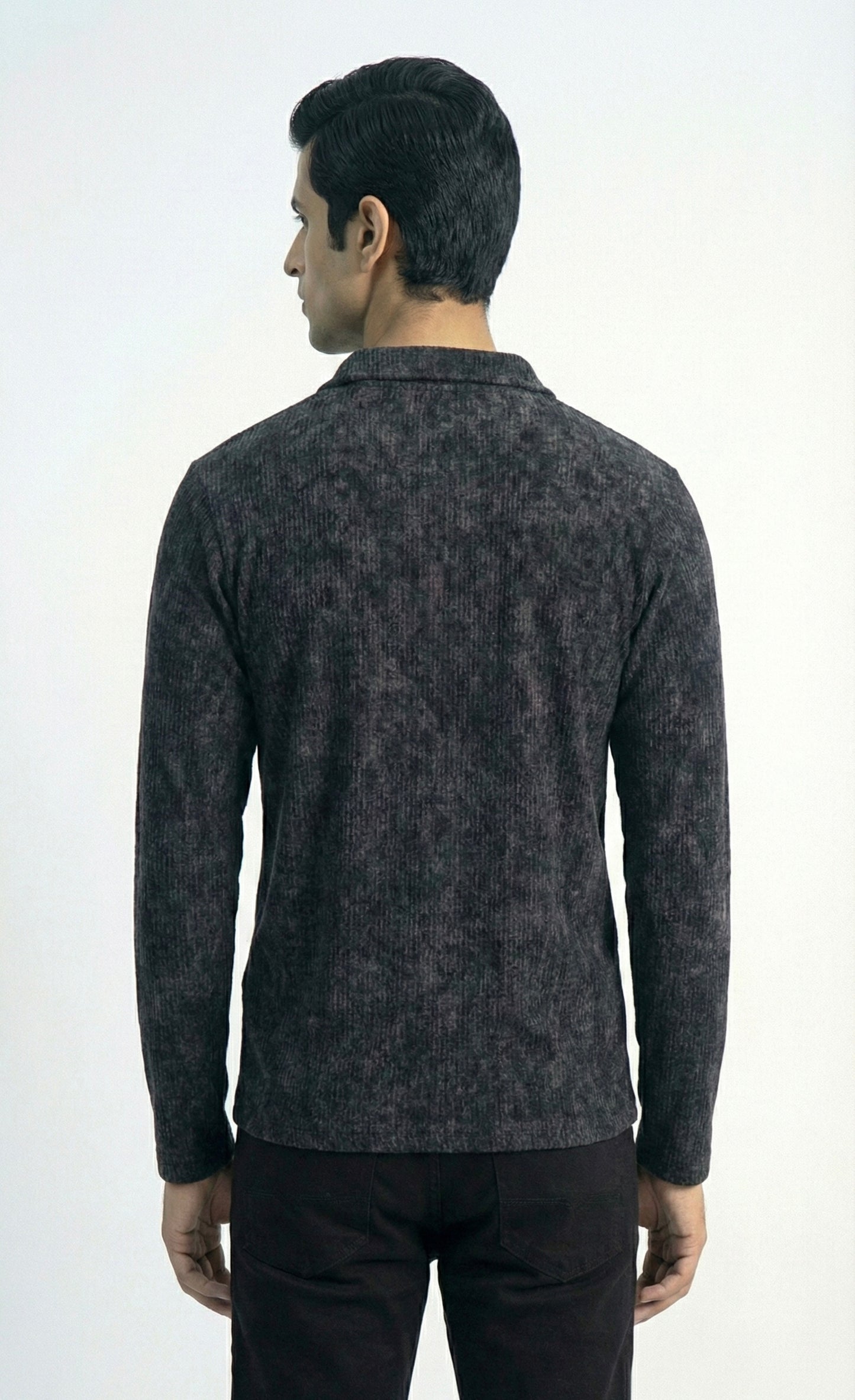 Charcoal Acid Wash Full Sleeve Polo T-Shirt